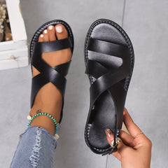 Women's Cross Strap Sandals Open Toe Ankle Buckle Strap Shoes
