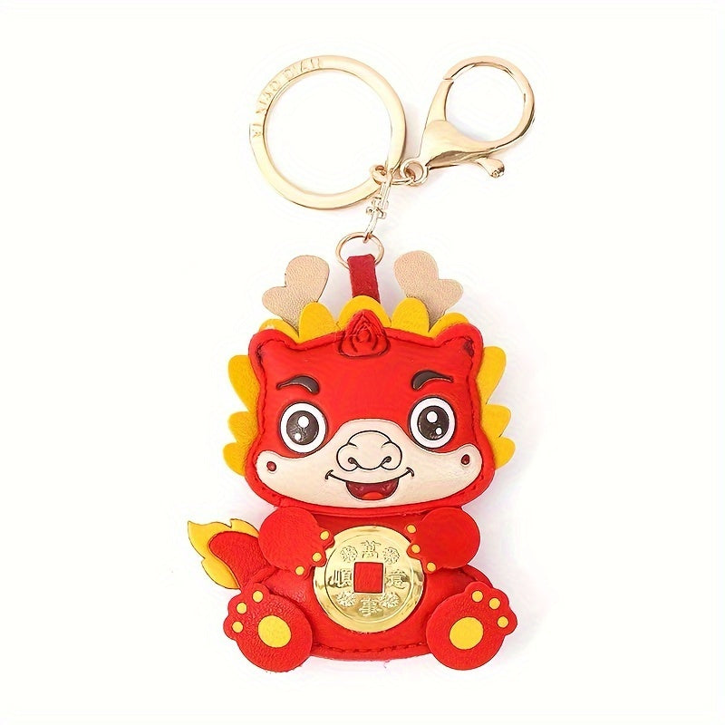 Chinese Zodiac Dragon PU Leather Keychain Backpack Pendant Year Gift