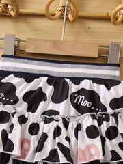 Toddler Girls Cow & Letter Ruffle Trim Stripe Princess Skirt