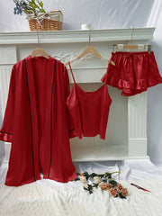 Satin Pajama Set with Robe & Cami Top