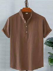 Solid Men's Casual Short Sleeve Shirt for Summer Vacation Resort