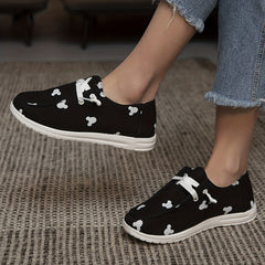 Women's Cartoon Print Canvas Shoes Lightweight Low Top Lace Up Shoes
