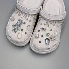 Rhinestone Shoe Decoration Set, Heart Pearl Buckle Flower DIY Charm