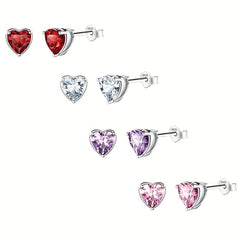 4 Pairs Heart Stud Earrings For Kids CZ Decor Small Jewelry Birthday