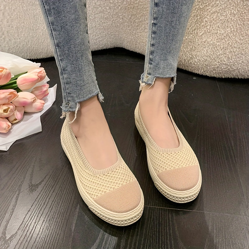 Women's Breathable Knit Platform Shoes Slip On Flat Comfortable Lightweight
