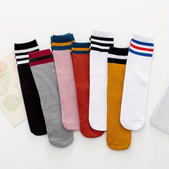 7 Pairs Girls Striped Knee High Socks Breathable Long Stockings