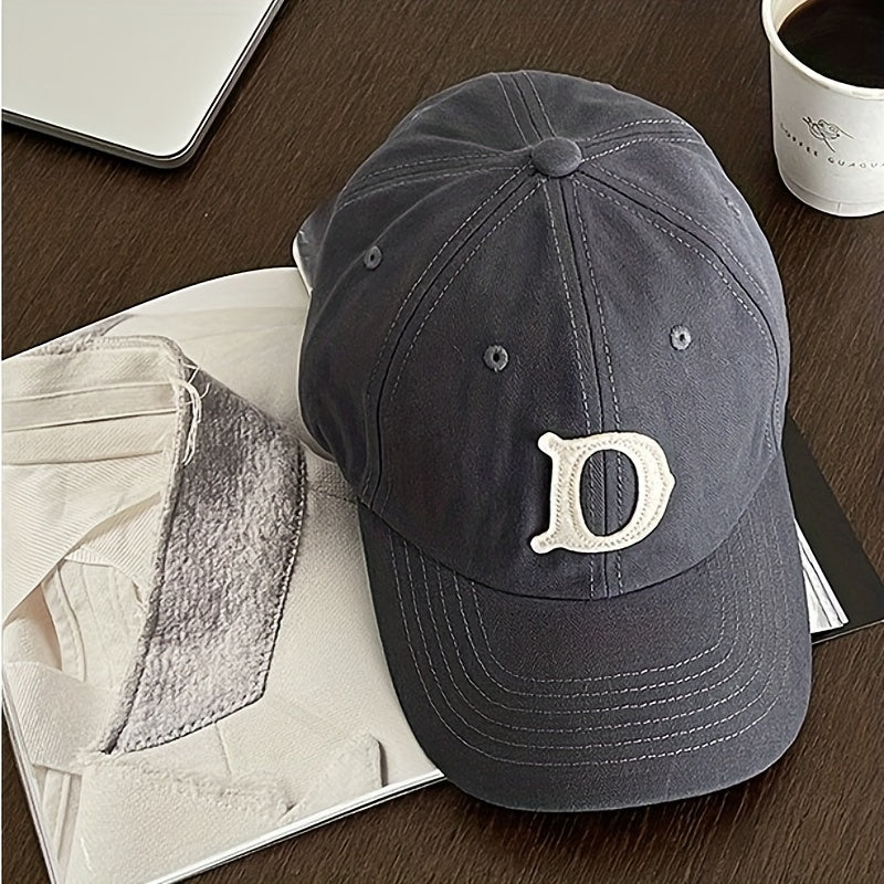 D Letter Baseball Cap Solid Soft Top Long Strap Back Casual Outdoor Dad Hat