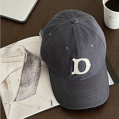 D Letter Baseball Cap Solid Soft Top Long Strap Back Casual Outdoor Dad Hat