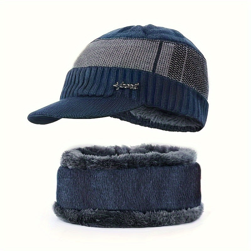 Winter Fishing Hat & Neck Gaiter Set Warm Knitted Hat With Velvet