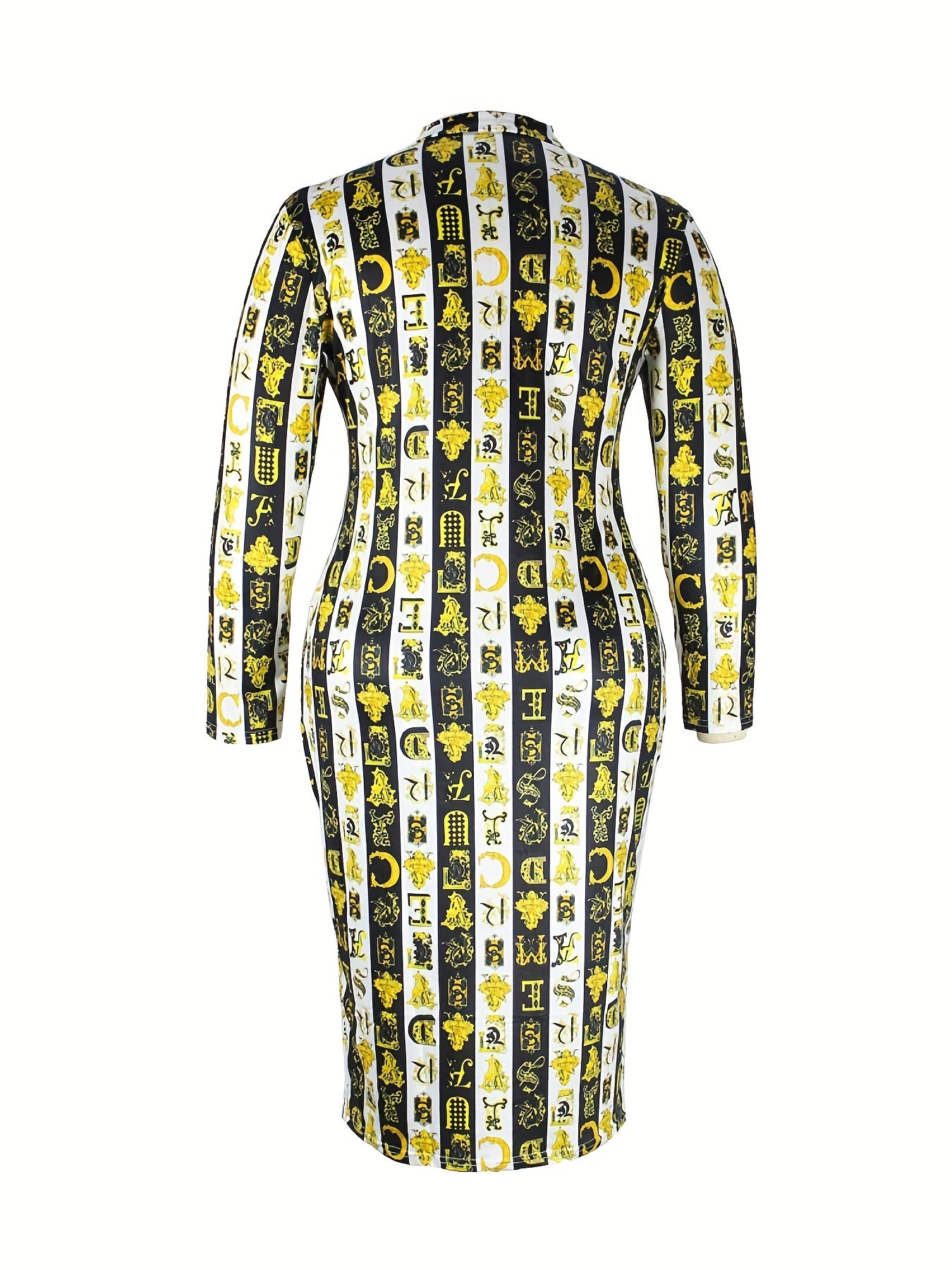 Stripe Print Half Zipper V Neck Bodycon Maxi Dress