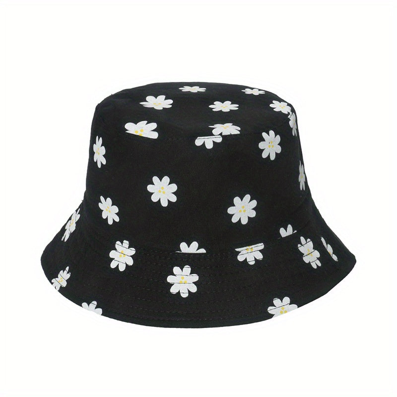 Daisy Print Reversible Bucket Hat Summer Sunscreen Casual Fisherman Cap