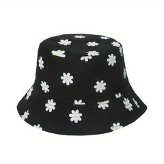 Daisy Print Reversible Bucket Hat Summer Sunscreen Casual Fisherman Cap