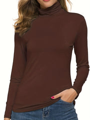 Thin Fleece Warm Long Sleeve Bottoming Top Solid High Stretch Top