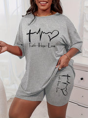 Heart Graphic & Letter Print Tee & Shorts Set