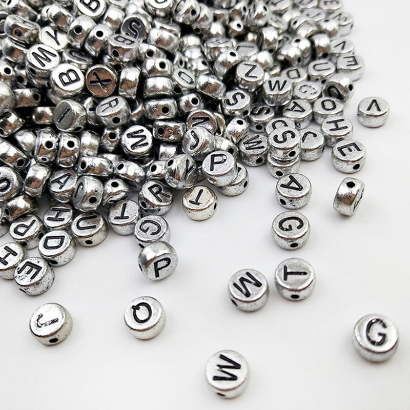 100pcs Silvery Alphabet Acrylic Beads for DIY Jewelry & Bracelet Crafting