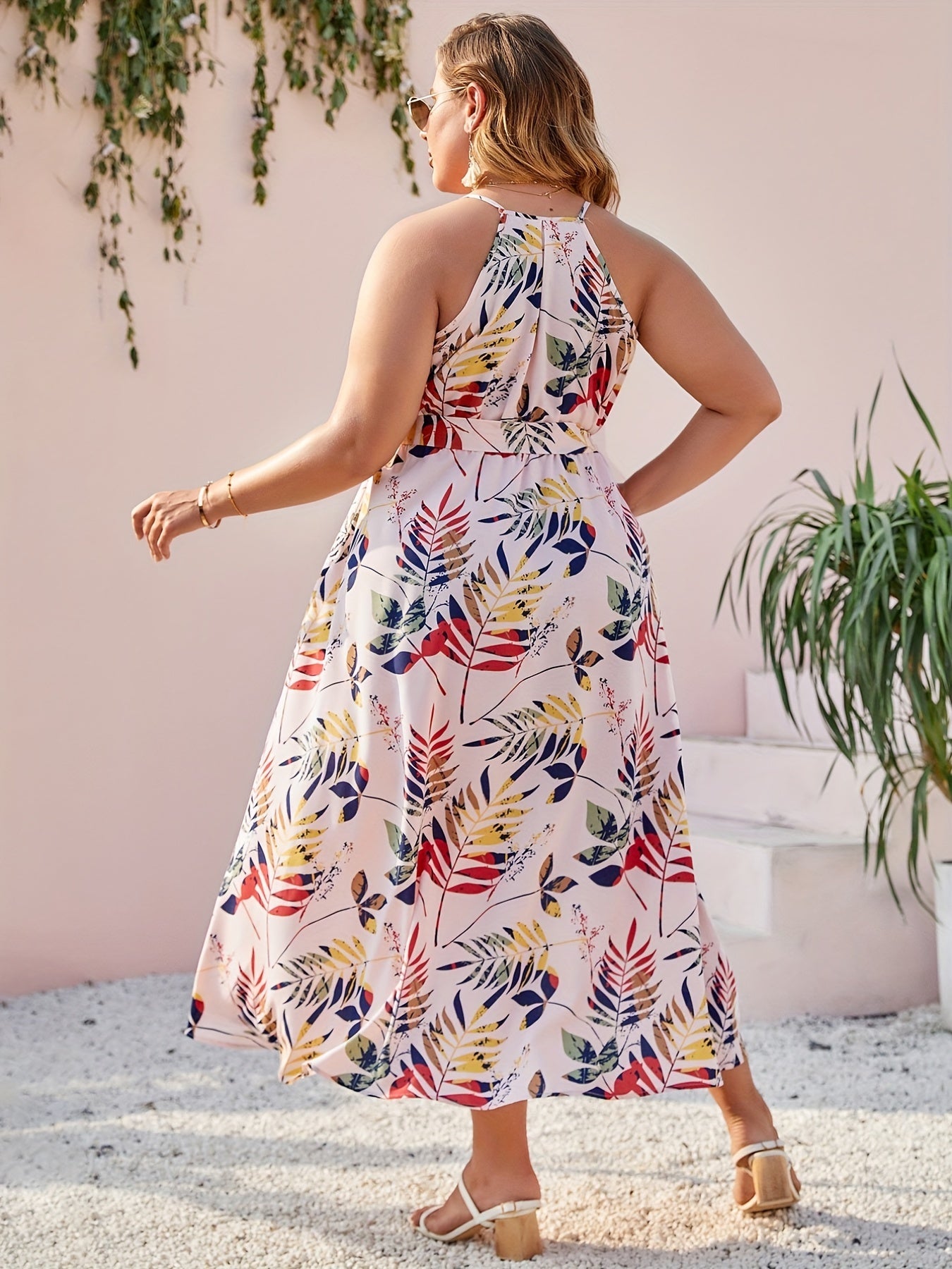 Vacay Summer Dress Women's Plus Tropical Print Wrap Dress