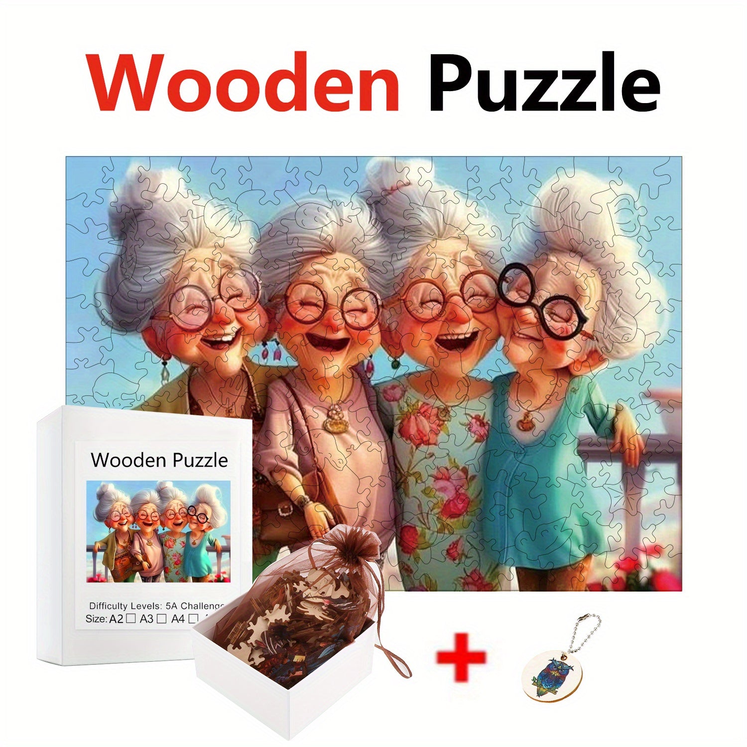 Wooden Puzzle - 4 Grandmas Traveling - Ideal for Birthday Gifts