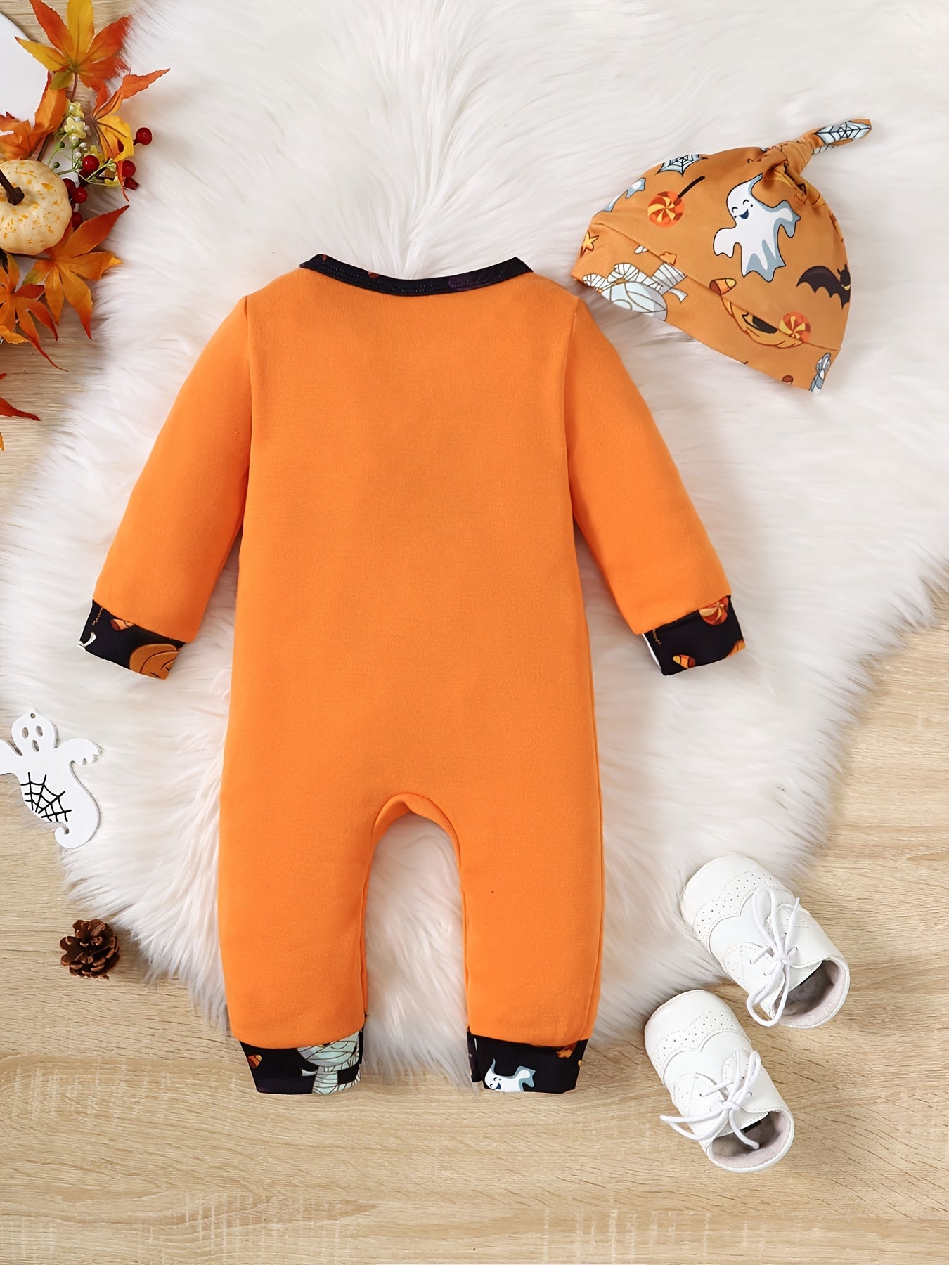 Cute Pumpkin Print Hooded Jumpsuit for Newborns