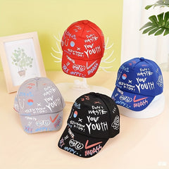 Boys Graffiti Print Baseball Cap Adjustable Lightweight Sun Hat
