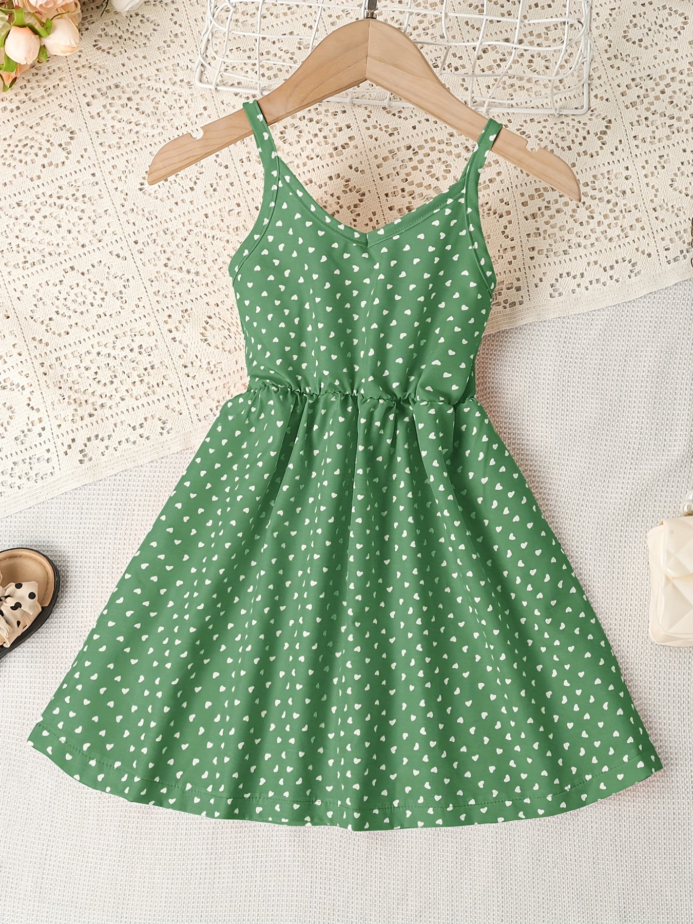 Girls Heart Graphic Suspender Vest Dress For Party Beach Vacation