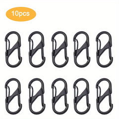 10pcs Stainless Steel S Type Carabiner Keychain Hook with Lock for Camping