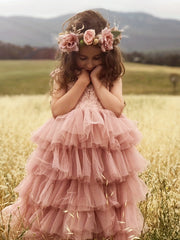 Flower Girl Lace Strappy Tiered Tutu Dress