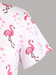 Heart & Flamingo Print Pajama Set