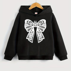 Girls Bow Print Hooded Sweatshirt Top Long Sleeve Pullovers Spring Autumn