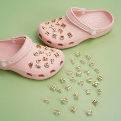 26pcs Golden Letters Shoe Charms for Clog Sandals, Women Girl Party Favors