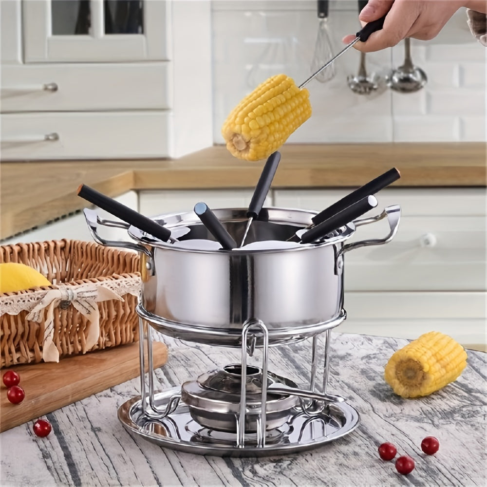 Stainless Steel Chocolate Melting Pot Fondue Set for Restaurant