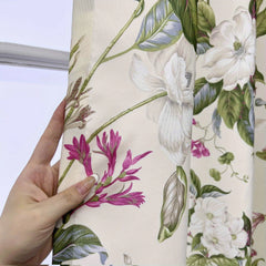 Beige Floral Blackout Curtains for Living Room