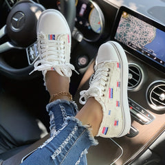 Women's Flat Canvas Shoes Casual Lace Up Low Top Sneakers