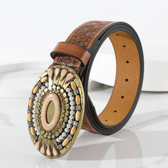 Vintage Western Style PU Leather Waist Belt for Women Girls