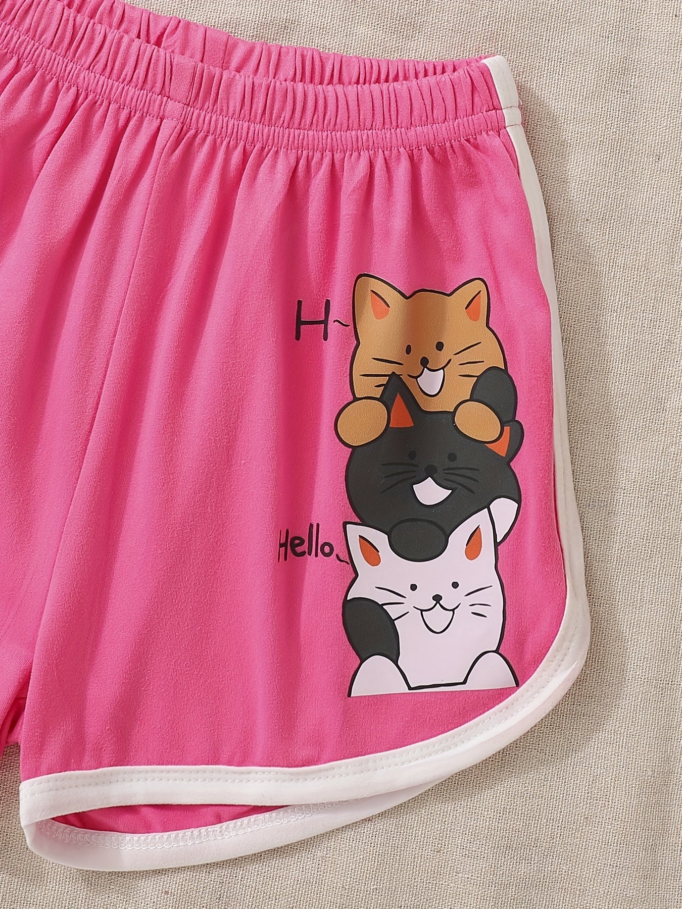 Toddler Girls Cat Graphic Elastic Waist Track Shorts