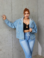 Colorblock Hooded Drawstring Denim Jacket
