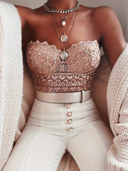 Rhinestone Lace Cami Corset Push Up Body Shaper Women's Lingerie