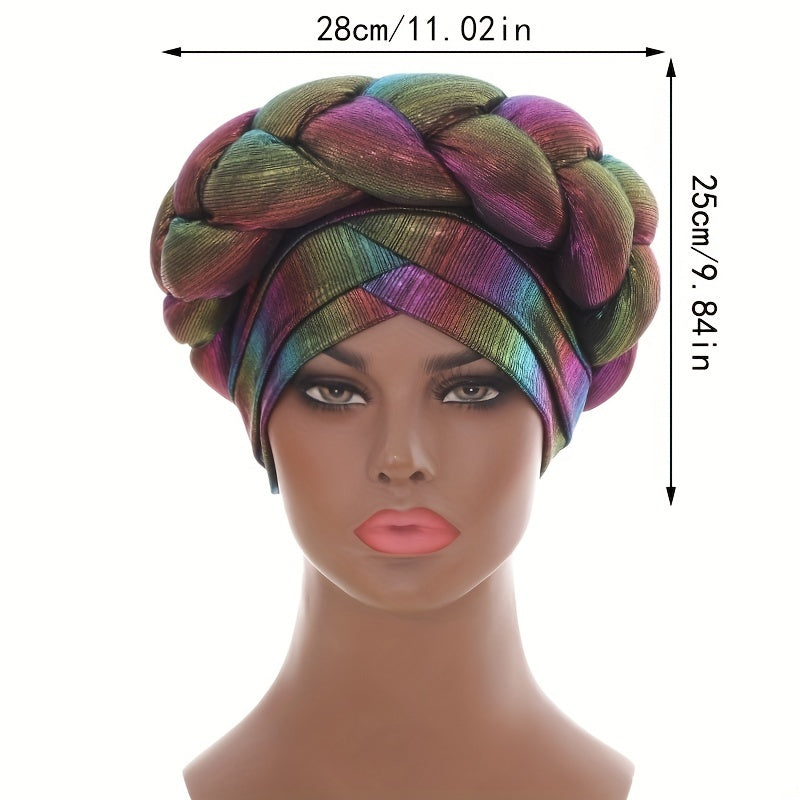 Wine Red Gradient Turban Cap with Bling Braid Vintage Headwear
