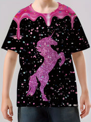 Dreamy Unicorn 3d Print Boy's Casual Tees Short Sleeve Crew Neck