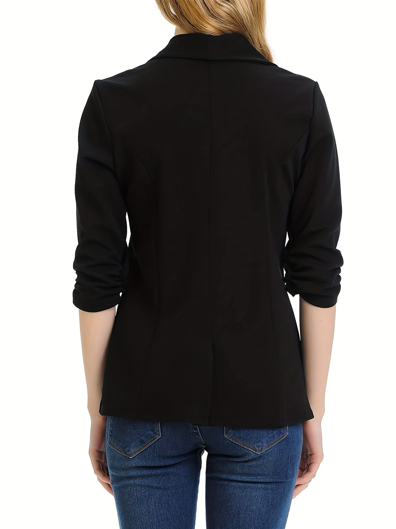 Solid Lapel Blazer Ruched Sleeve Blazer