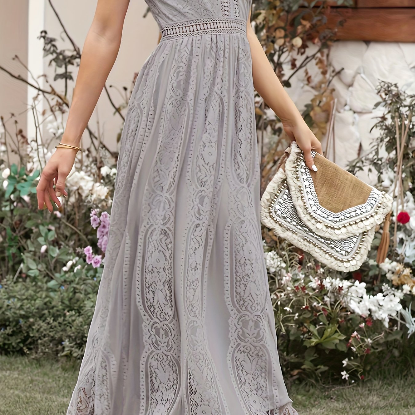 Lace V Neck Maxi Bridesmaid Dress