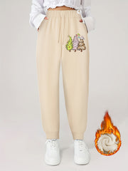 Women's Tree Print Fleece-Lined Elastic Joggers