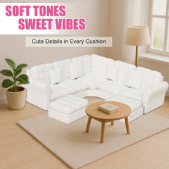 Dollhouse Sofa Set with Ottomans 5 Seat Corner Couch Modern Toy Furniture