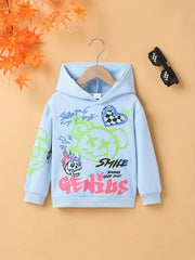 Letter And Bear Print Boys Hooded Sweatshirt For Spring Fall