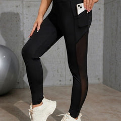 Breathable Mesh Sports Leggings with Phone Pocket for Women