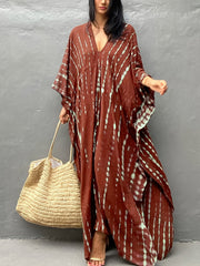 Tie Dye Cover Up Dress V Neck Loose Fit Beachwear Caftan