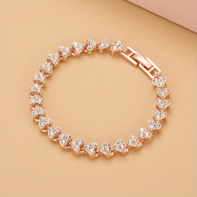 Heart Zircon Crystal Bracelet Silvery Rose Golden