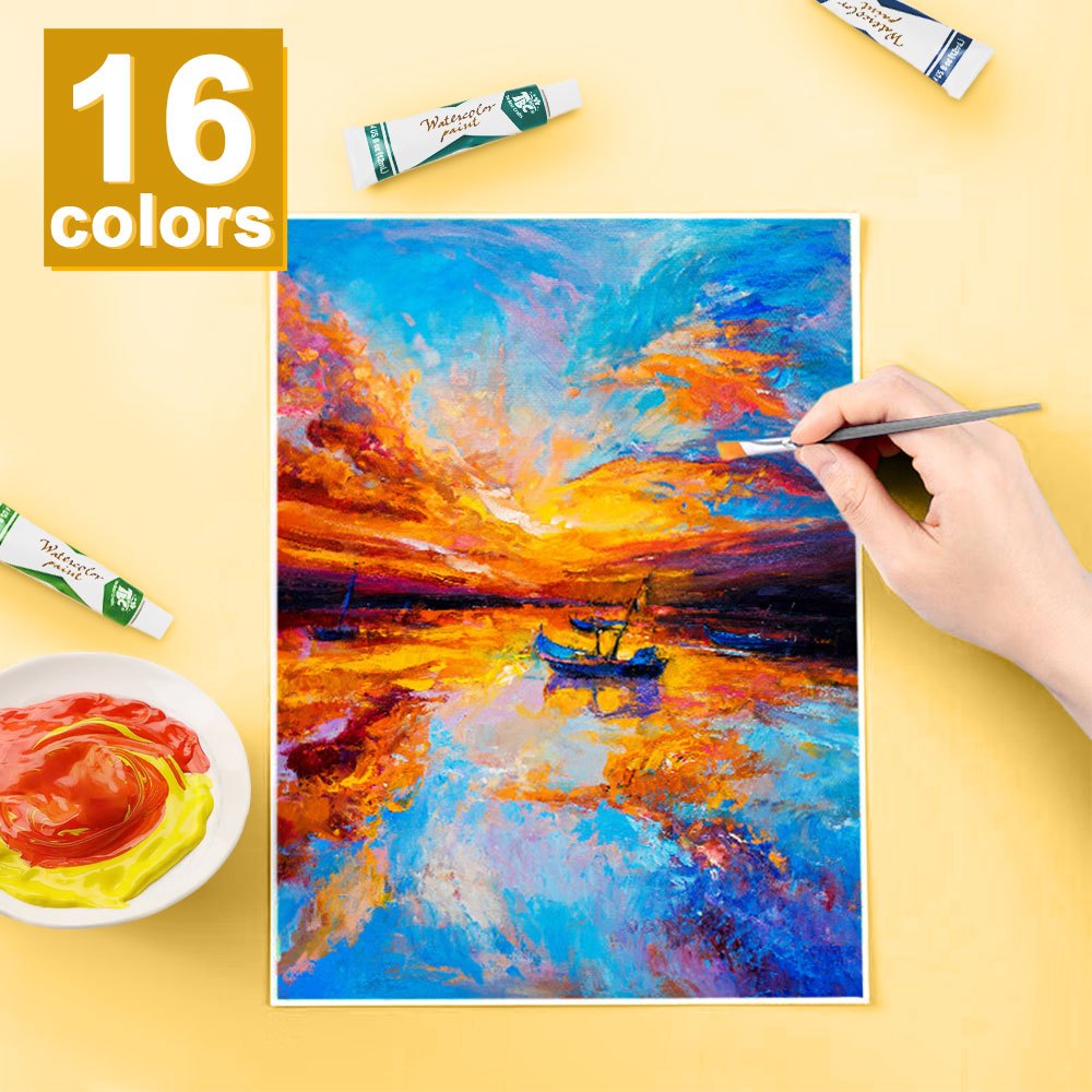 Watercolour Paint Set 16x12ml Tubes Lightfast Permanent Pigments Artists