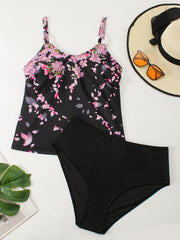 Floral Print Tankini Set Round Neck Cami Top & Panty Bathing Suit