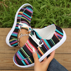Stripes Print Lightweight Flat Boat Shoe Non Slip Wear Resistance Skate Shoes