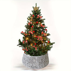 57-99cm Silvery Sequin Christmas Tree Skirt w/ Decoration & Glitter Velvet